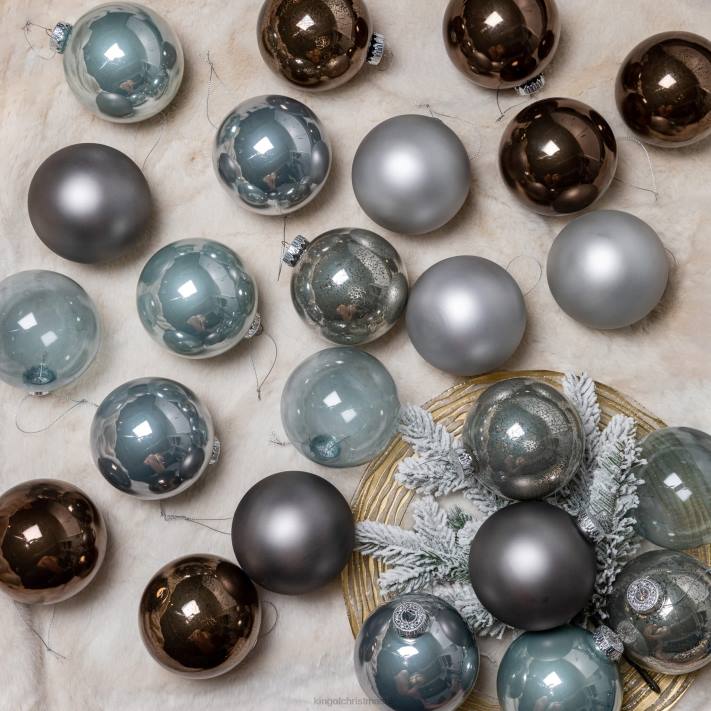King of Christmas Blue and Gray Essential Glass Ornaments (24 Pack) 82FF113 Accessories