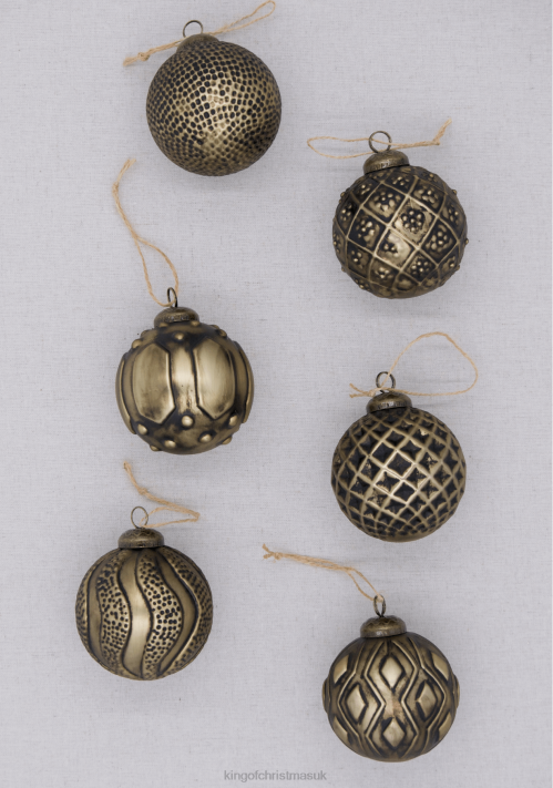 King of Christmas Distressed Bronze Glass Ornament Set (6 Pack) 82FF133 Accessories