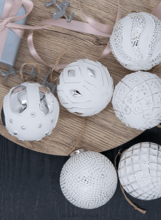 King of Christmas Distressed White Glass Ornament Set (6 Pack) 82FF129 Accessories