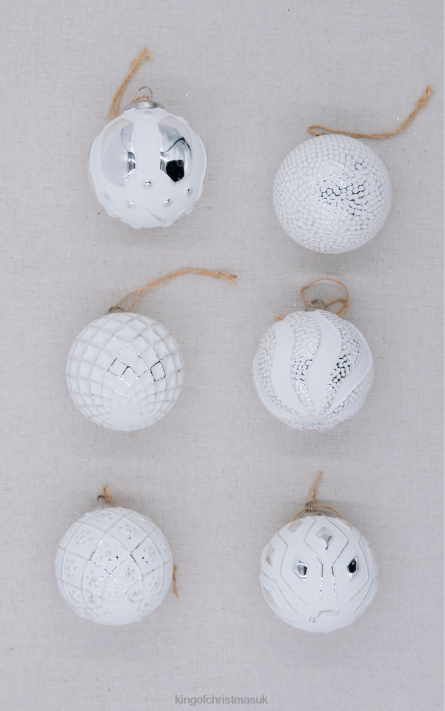 King of Christmas Distressed White Glass Ornament Set (6 Pack) 82FF129 Accessories