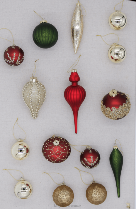 King of Christmas Mistletoe 15-Piece Glass Ornament Set (Red-Green) 82FF126 Accessories