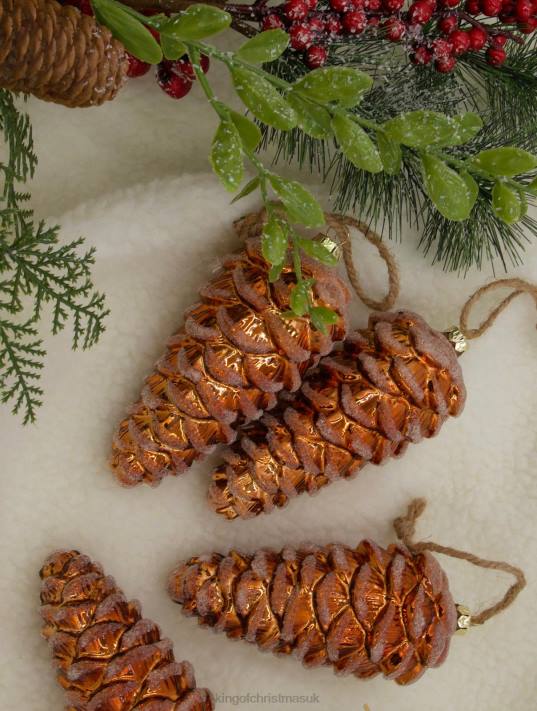 King of Christmas Pinecone Glass Ornament (4 Pack) 82FF148 Accessories