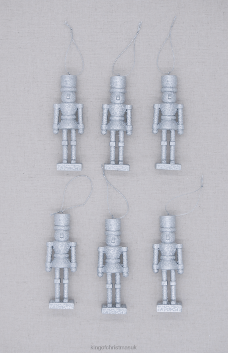 King of Christmas Silver Nutcracker Glass Ornament Set (6 Pack) 82FF124 Accessories