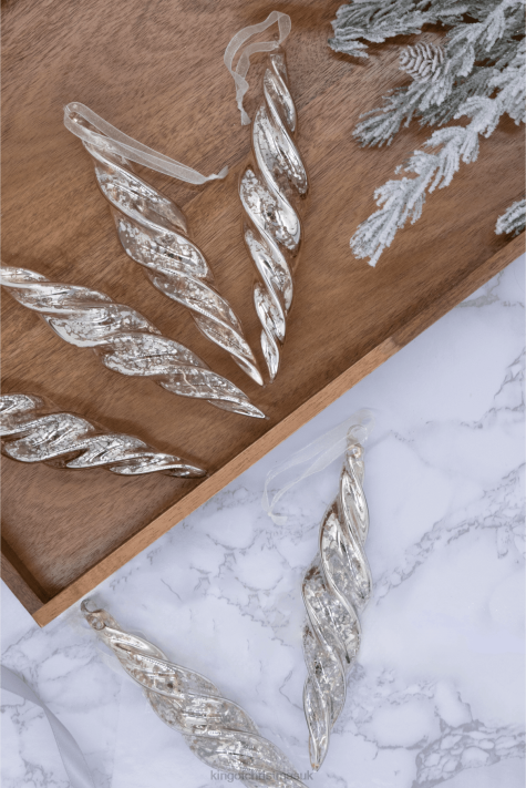 King of Christmas Silver Twists Glass Ornament Set (6 Pack) 82FF122 Accessories