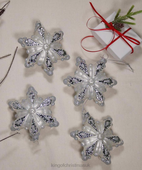 King of Christmas Snowflake Glass Ornament (4 Pack) 82FF146 Accessories