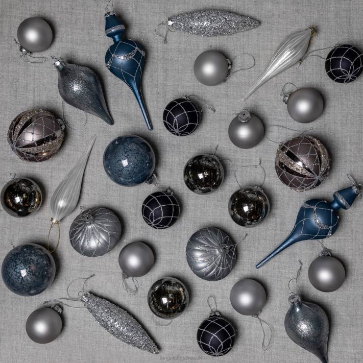 King of Christmas Winter Wonderland 15-Piece Glass Ornament Set (Blue and Gray) 82FF114 Accessories