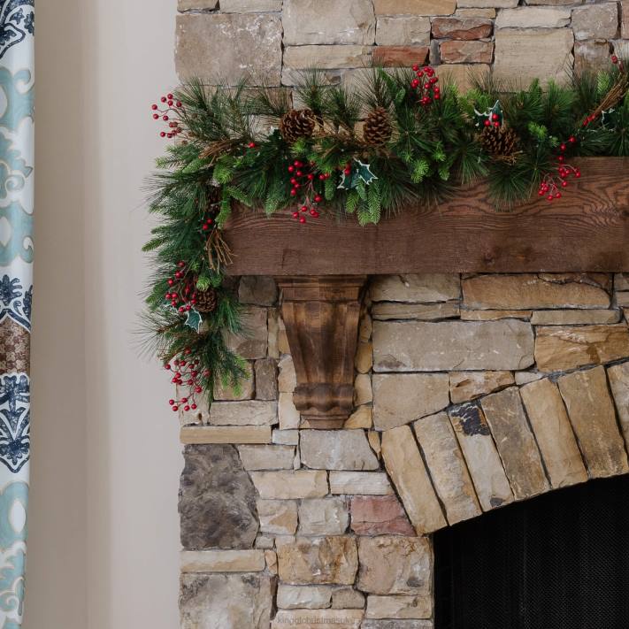 King of Christmas 6' X 12" Redwood Garland with 70 Warm White LED Lights (Battery Operated) 82FF88 Accessories