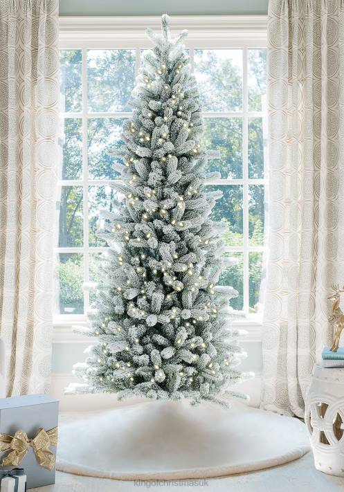 King of Christmas 7.5' Flock Slim Artificial Christmas Tree with 650 Warm White LED Lights 82FF11 Accessories