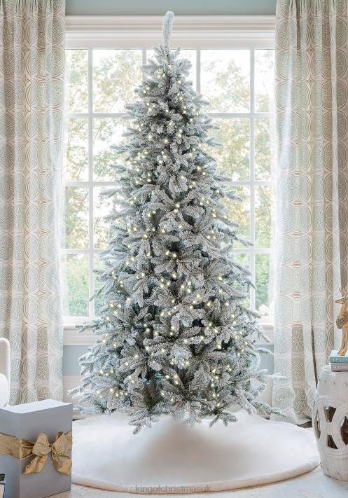 King of Christmas 7.5' Queen Flock Slim Artificial Christmas Tree With 650 Warm White LED Lights 82FF1 Accessories